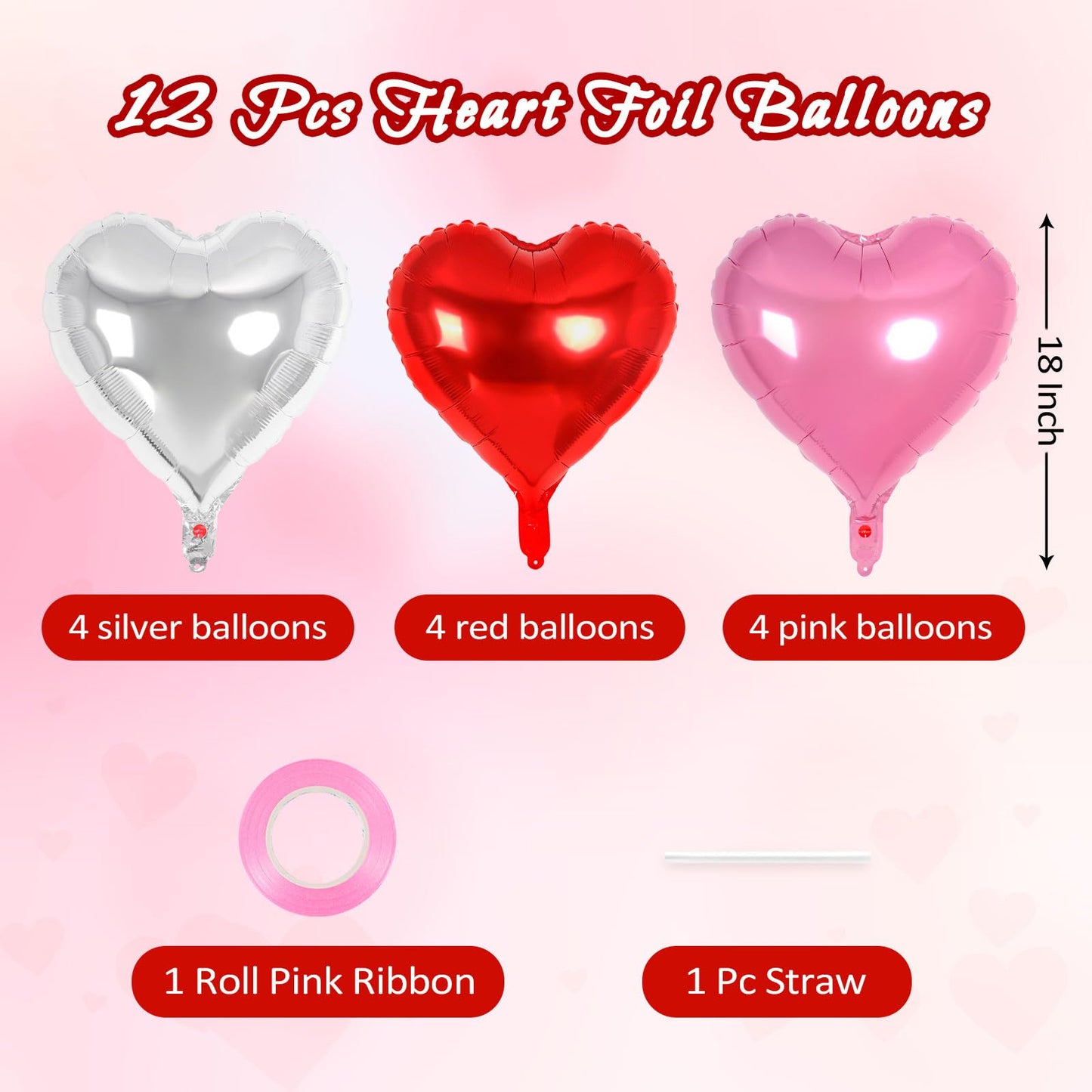 12 Pcs Red Heart Balloons,18 Inch Heart Foil Balloons Love Balloon Valentine Balloon for Birthday Party Wedding Engagement Party Baby Shower Valentine Day Decorations (red)