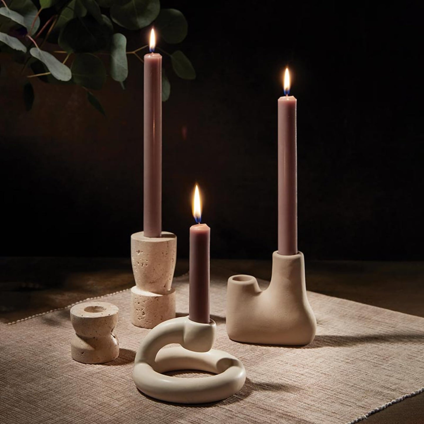 47th & Main Travertine Marble Taper Candle Holder, 2" Diameter x 2" Tall