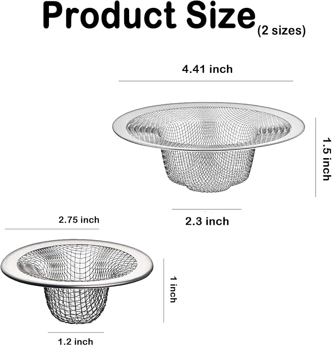 12PCS Stainless Steel Slop Basket Filter Trap, 2.75" & 4.41" Mesh Sink Drain