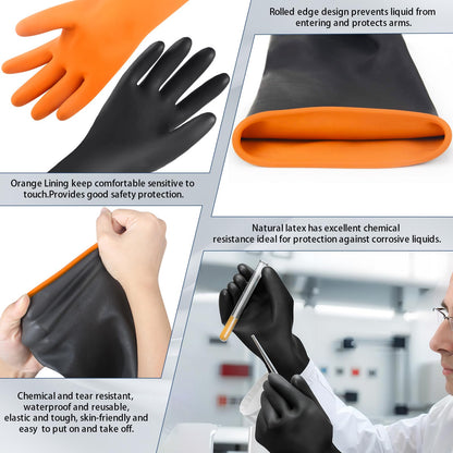 Haiou Chemical Protective Gloves for Men - Industrial, Long Waterproof, Heavy Duty Acid-Alkali Work Gauntlets (22")