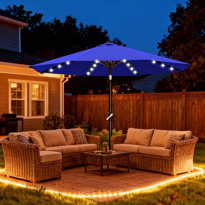 ABCCANOPY 10FT Durable Solar Led Patio Umbrellas with 32LED Lights (Blue)