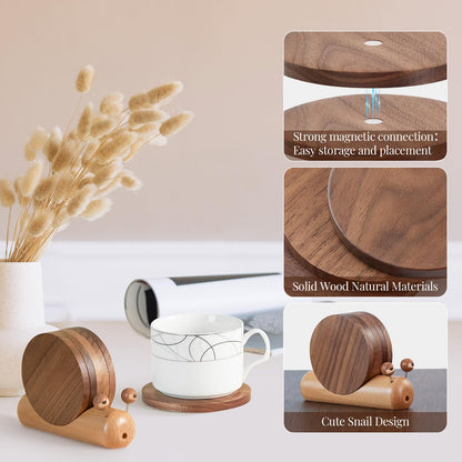 Wooden Coasters for Drinks-Natural Acacia Wood Drink Coaster with Magnetic for Coffee Table,Fun Cute Coasters with Holder for Modern Home Decor-Set of 5