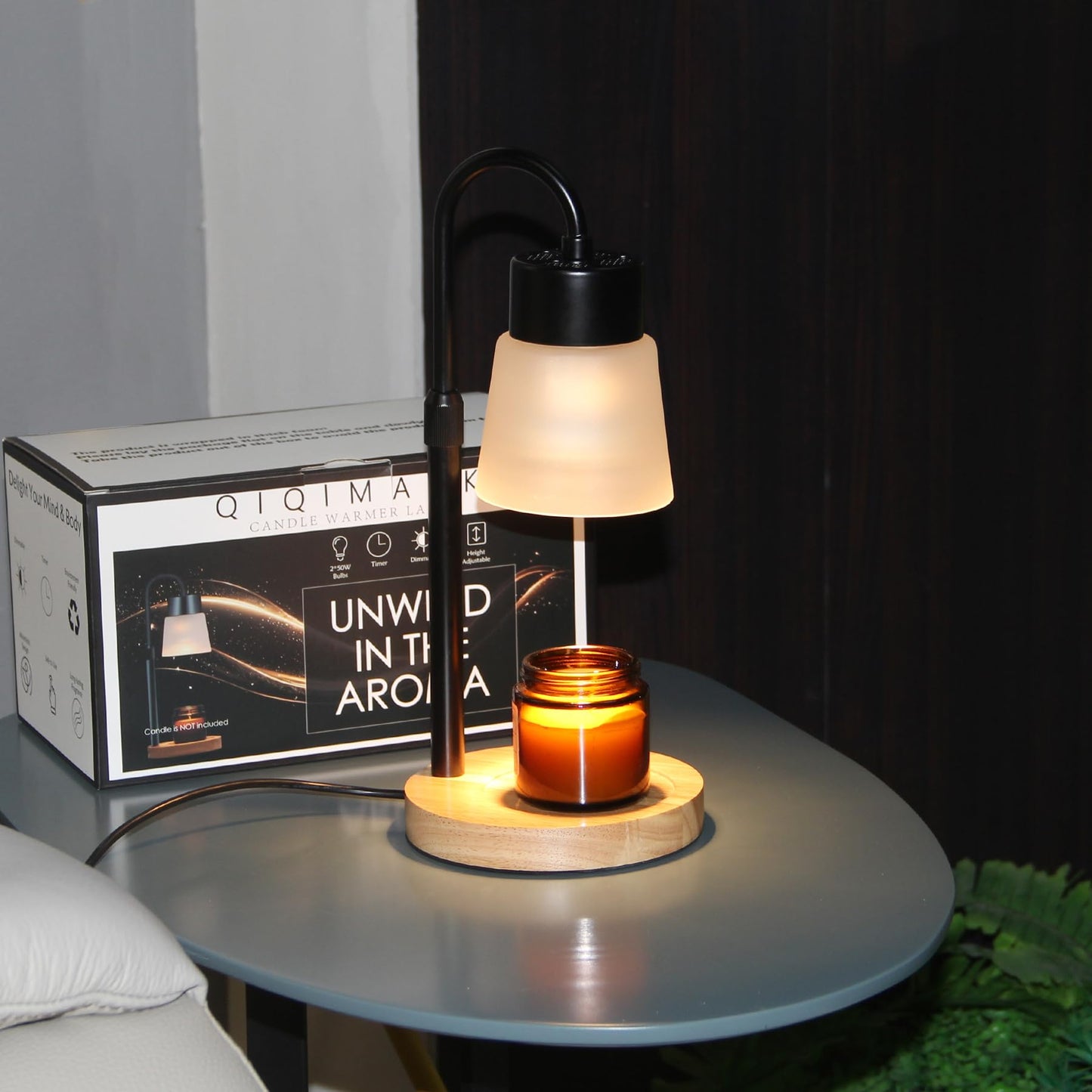 Candle Warmer Lamp Essential Oil Diffuser, Adjustable Height Dimmable Candle Warmer with Timer for Bedroom Living Room Home Decor, Christmas Birthday Gifts for Women, Black with 2 Bulbs