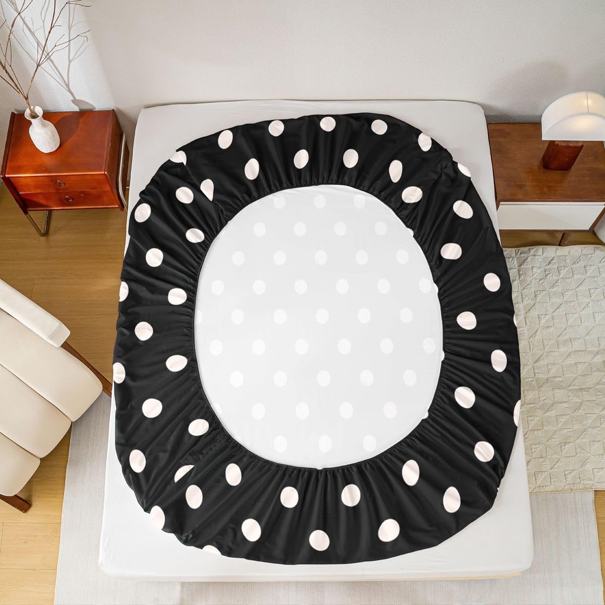 jejeloiu Black White Polka Dot Fitted Sheet Full Size for Kids Boys Girls Retro Cute Polka Dot Bed Sheets Set 16" Deep Pocket Soft Breathable Geometric Bedding with 2 Pillowcases Luxury Room Decor