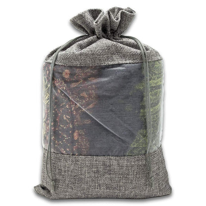 48-Pack X-Large Linen Burlap & Organza Gift Bags w. Drawstrings (7.5x11.5 in, Gray) - Party Favors, Presents, Samples & Treats Mesh Pouch by The Display Guys
