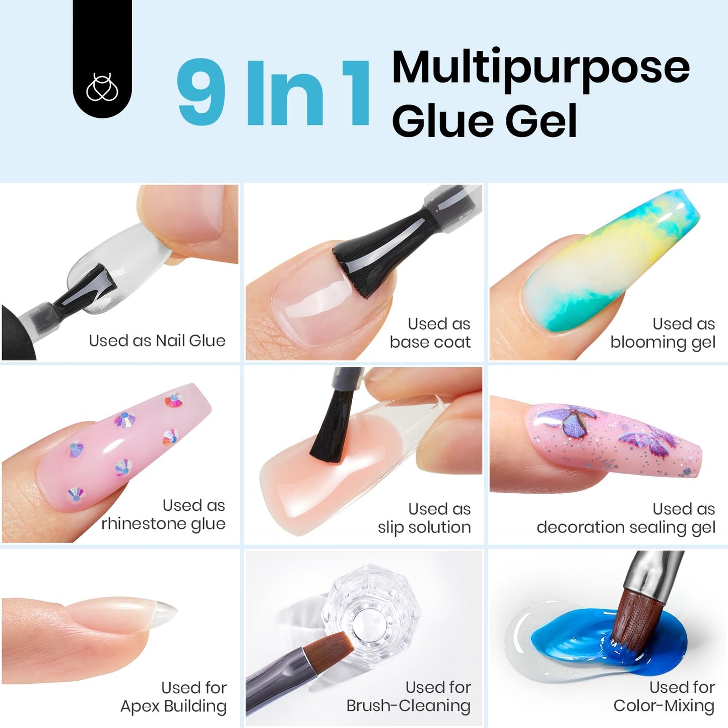 Beetles Gel Nail Kit Short Almond, 240Pcs Easy Nail Extension Set Shaped Clear Tips with 5 in 1 Nail Glue Base & Top Coat and Mini UV Lamp, Nail Tips Art Acrylic Nail Kit Gifts for Women
