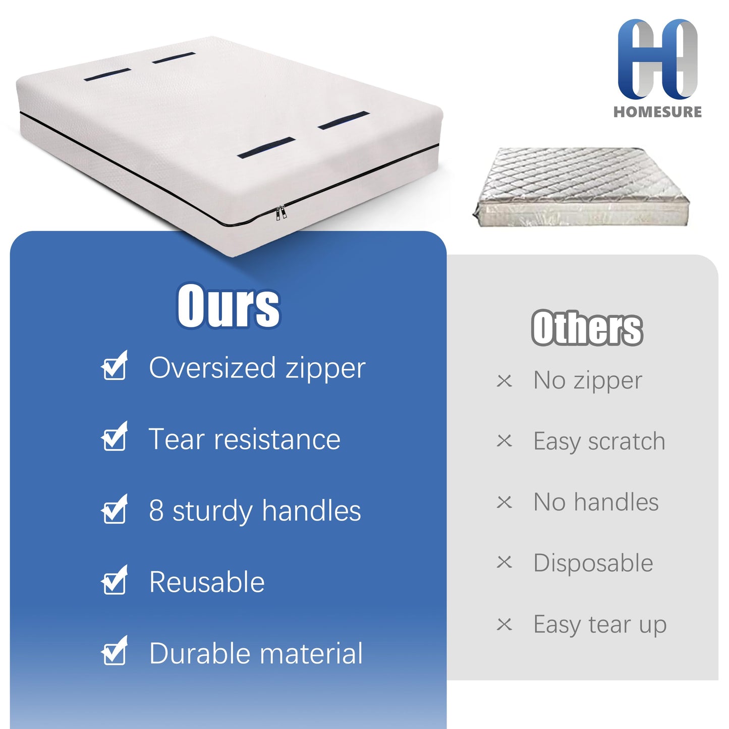 HOMESURE Mattress Bags for Moving and Storage with 8 Handles - Mattress Cover for Moving - Heavy Duty, Strong Zipper Closure, Moving Supplies & Moving Bag - Semi-Transparent, Queen