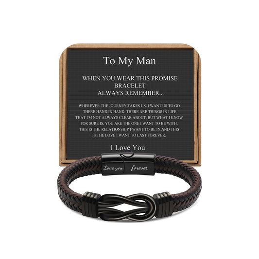 JoycuFF Valentines Day Anniversary Birthday Gifts Bracelets for Men Him Husband Boyfriend from Wife Girlfriend, Husband Boyfriend Unique Gifts Ideas, Christmas Fathers Day Mens Leather Knot Bracelet
