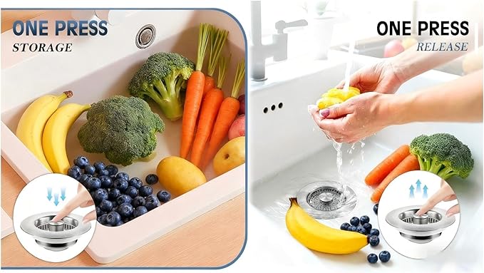2Count 3-in-1 Kitchen Sink Drain Strainer & Stopper