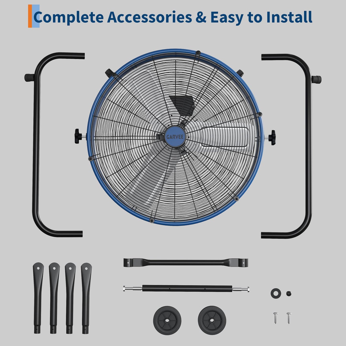 MilleLoom 24 in High Velocity Drum Fan, Heavy Duty Industrial Floor Fan with Adjustable 3 Speed 4800-8800 CFM Cooling, for Industrial Commercial Space Garage, Metal Blades/360° Rotation, Blue