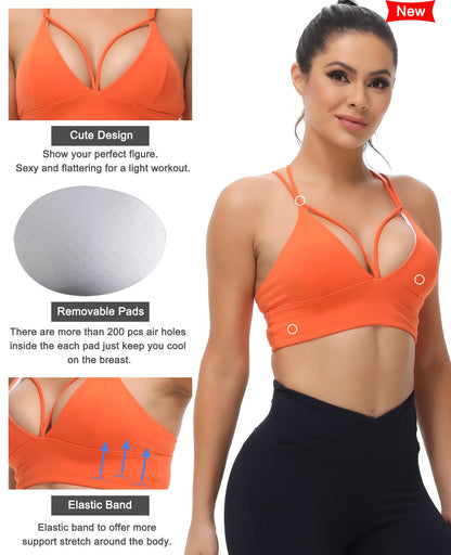 MotoRun Strappy Sports Bra Sexy Bralettes for Women Push Up Bralette Rave Top Orange S