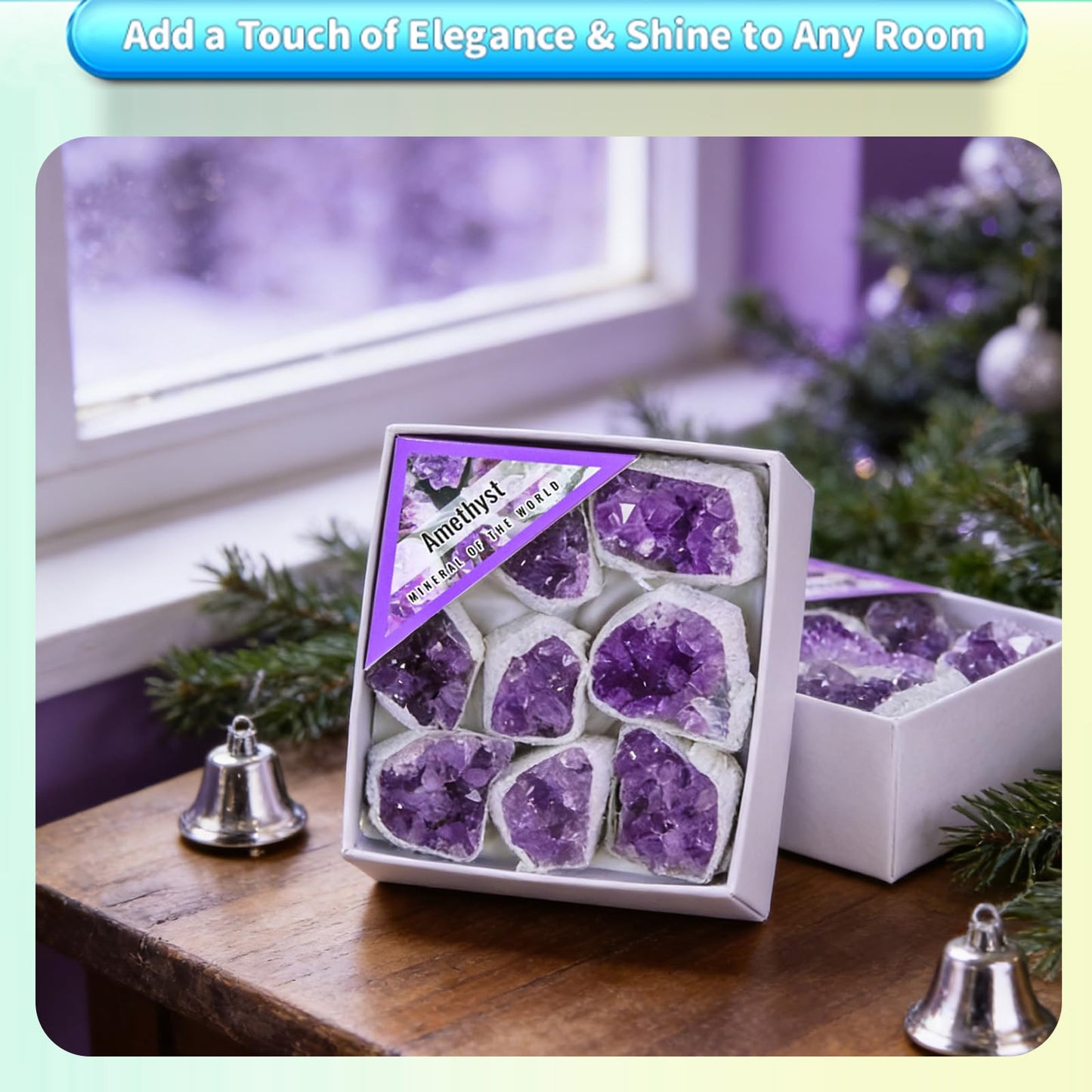 Natural Amethyst Cluster Crystals and Healing Stones,Raw Rough Rocks Gem Stones Meditation Spiritual Protection Home Decor Reiki Gifts for Women Adults,9pcs in Box