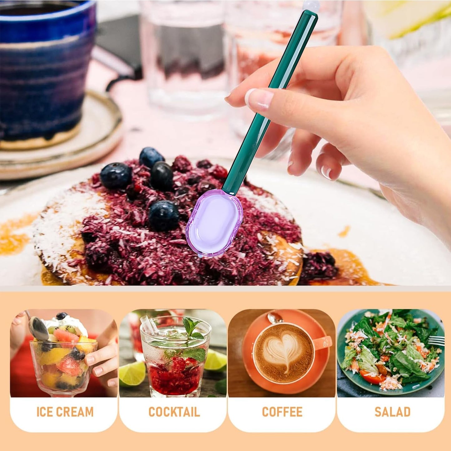Turbokey 6pcs Glass Teaspoons 6.1 Inches Heat Resistant Stirrers & Spoons for Espresso Coffee Tea Ice Cream Dessert Cocktail Milkshake Cold Drinks Salt Sugar Spice (6 Color)