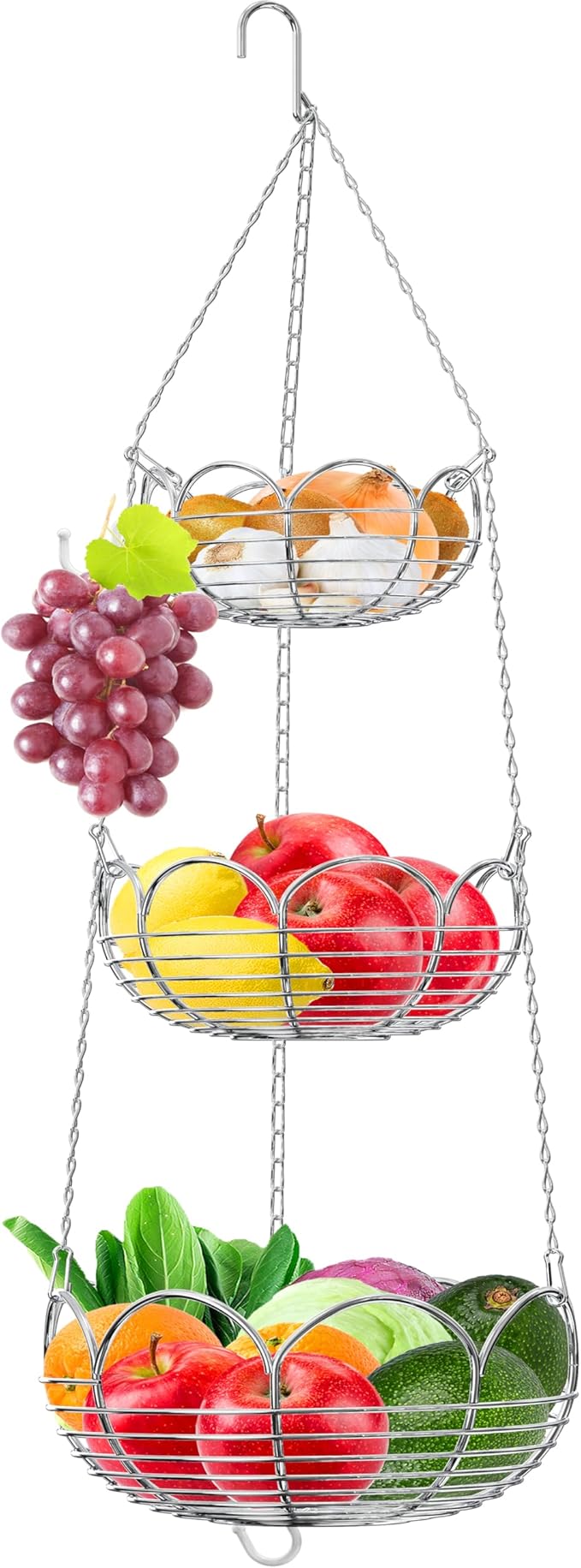 Simple Houseware Modern 3-Tier Hanging Fruit Basket