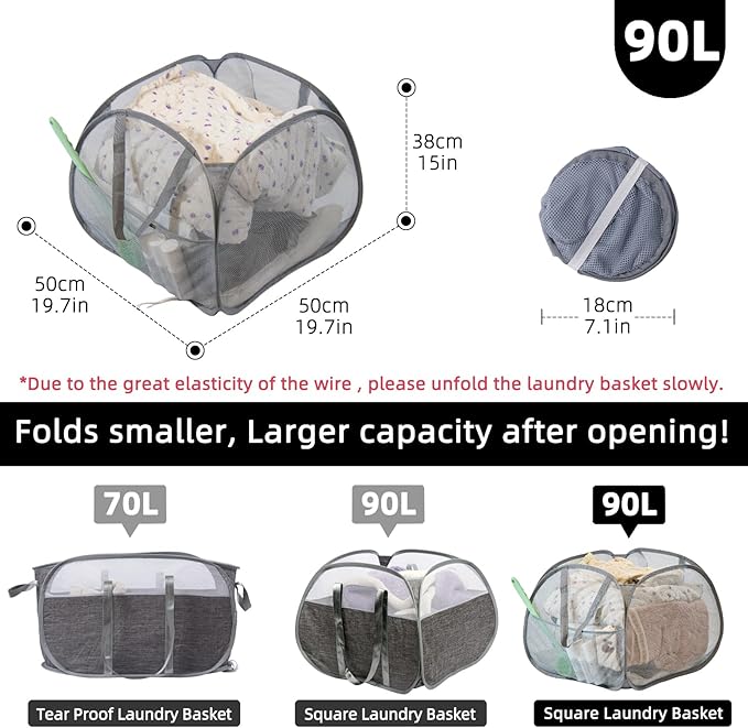Collapsible Laundry Basket, 90L Foldable Pop-up Laundry Hamper
