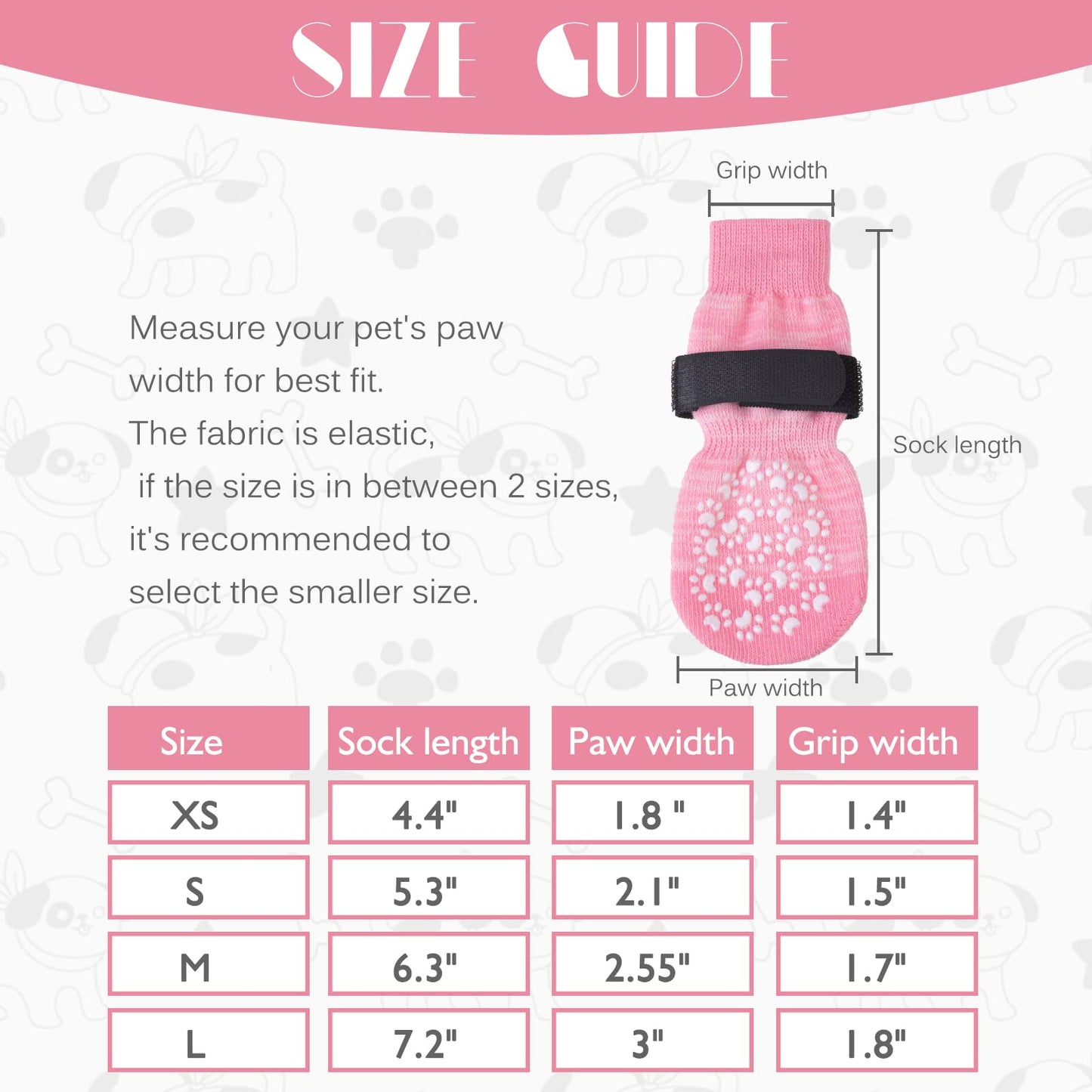 EXPAWLORER Dog Socks with Grips - Double Sides Anti-slip Dog Gripper Socks for Hardwood Floors, Stop Licking Injured Paws, Adjustable Socks with Extra Traction for Small Medium Large Dogs (Pink, M)