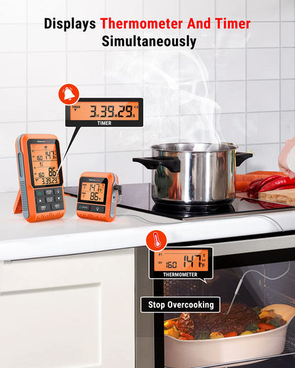 ThermoPro TP829 1000ft Wireless Meat Thermometer Digital for Grilling and Smoking, 4 Meat Probes Grill Thermometer for Outside Grill, BBQ Thermometer for Cooking Turkey Temperature Indicator