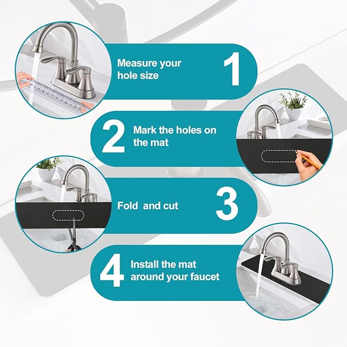 Customizable Faucet Mat for Kitchen Sink: 24"L x 4"W Cuttable Bathroom Counter