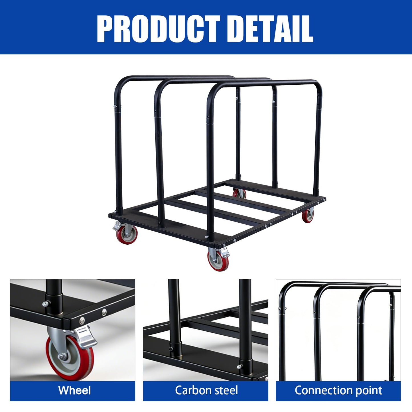 Folding Table Cart, Heavy Duty Table Dolly with 5" PU Swivel Wheels, 1800 LBS Capacity Drywall Trolley, 10 Table Load for Party Events, Hotel, Warehouse, Factory, Moving Panels, Drywall, Boxes