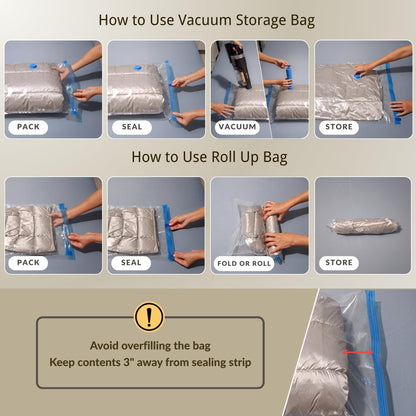 25 Pack Vacuum Storage Bags with Pump, Compression Space Saver for Comforter, Bedding, Blanket Storage, Vacuum Seal Bags for Clothing, Travel Luggage Suitcase and Closet Organizer