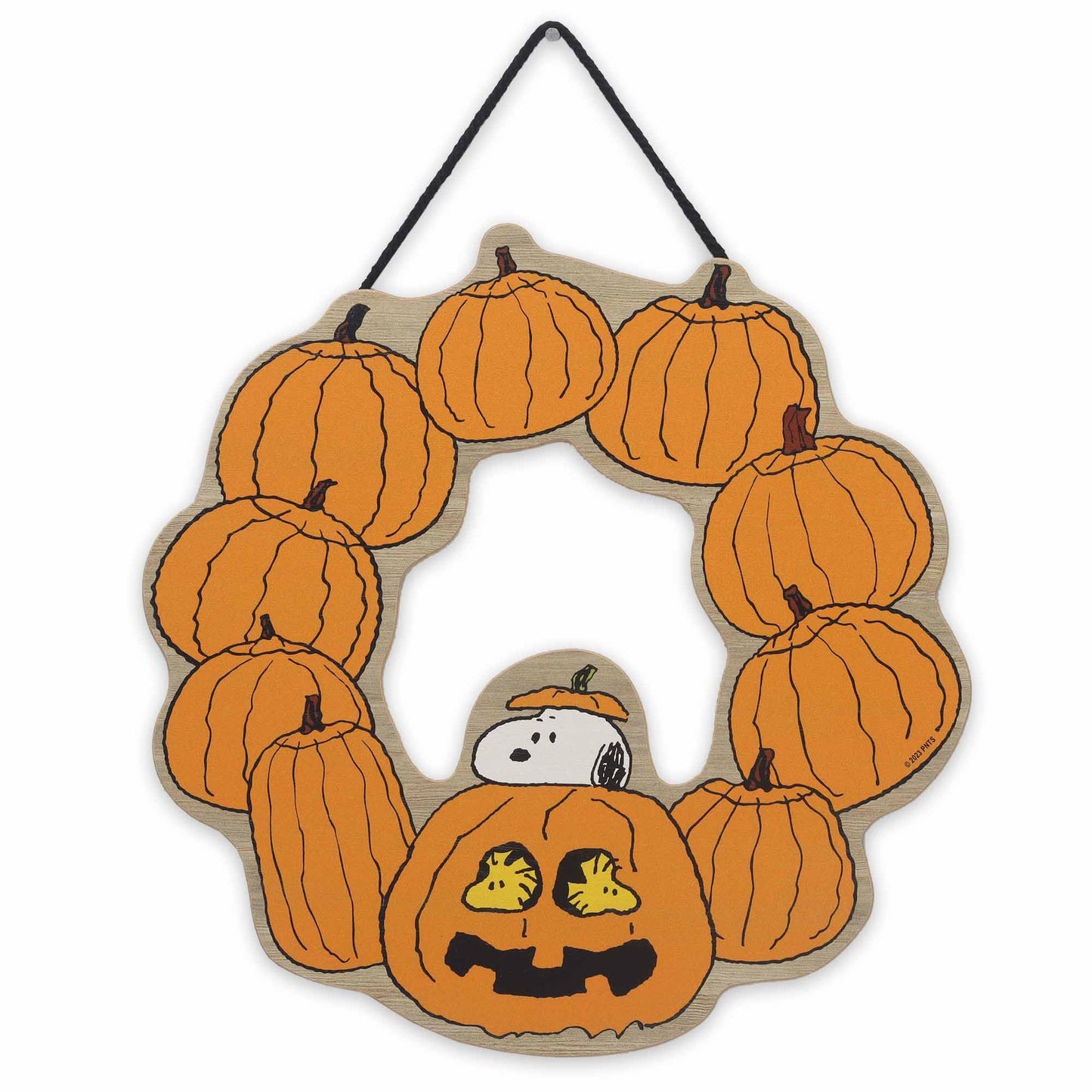 Peanuts Snoopy Jack-O-Lantern Halloween Wreath Hanging Wood Wall Decor - Fun Snoopy Halloween Sign for Home
