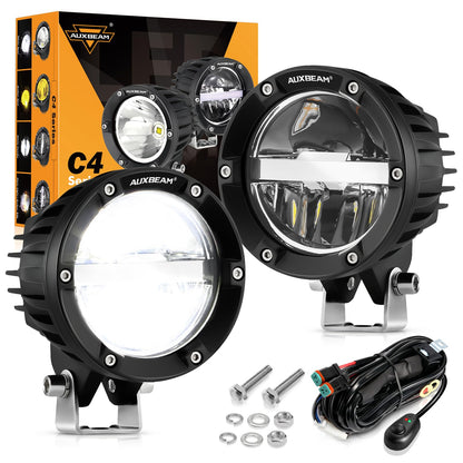 Auxbeam 4 Inch 100W Round Offroad Lights, LED Driving Light Pods with Hi/Lo/Combo Beam Design, 10000LM Super Bright Work Fog Light with Wiring Harness for Truck Pickup SUV ATV UTV 4x4