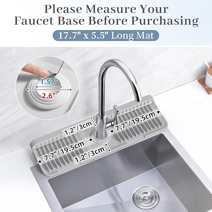 PoYang 17.7 inch Faucet Mat for Kitchen Sink Splash Guard, 7° Slope Silicone