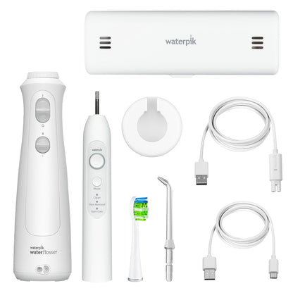 Waterpik Cordless Pearl and Sensonic Rechargeable Electric Toothbrush and Water Flosser Combo, Complete Dental Care for Teeth, Gums, Braces and Travel – ADA Accepted, White