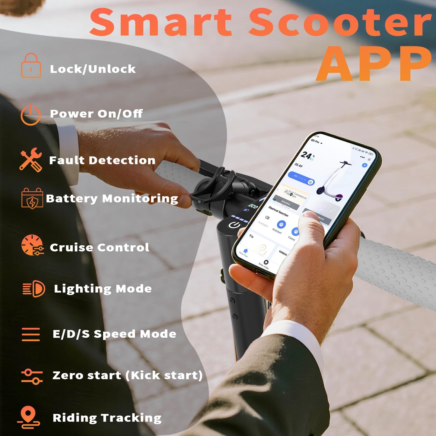 Qlaway Adult Electric Scooter with Seat - 350W Motor, 8.5" Solid Tires, Max Speed 19 MPH and 22 Miles Long-Range Portable Portable E-Scooter(Double Braking System & App)