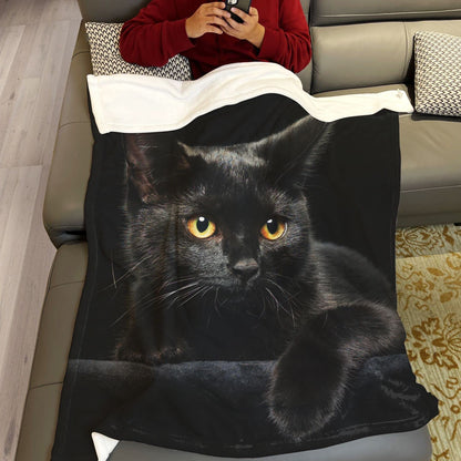 YISUMEI Black Cat Throw Blanket Modern Black Decorative Big Eyes Black Cat Fleece Blanket Soft Warm Cozy for Kids Adult Gifts 60"x80"