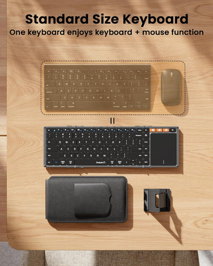ProtoArc Foldable Keyboard with Touchpad, XK01 TP Folding Portable Keyboard, Full Size Keys, Large Trackpad Bluetooth Travel Keyboards for Laptop PC Tablet - Black