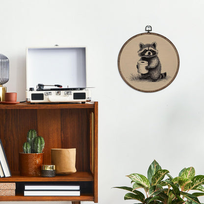 YH547-YGH01 Giosve Funny Raccoon Bathroom Round Wall Art Canvas Framed Poster, Rustic Neutral Sketch Raccoon Holding Toilet Paper Hanging Wall Sculptures for Washroom Bathroom Restroom Decor, 10x10 Inch