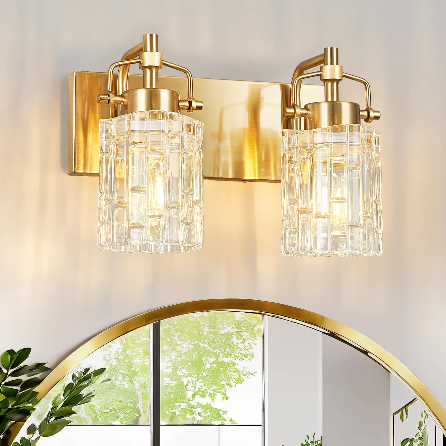 BNHHLZ 2 Light Crystal Glass Vanity Light, Gold Bathroom Lighting Fixtures Over Mirror Modern Bath Wall Sconce Lighting for Bedroom Living Room