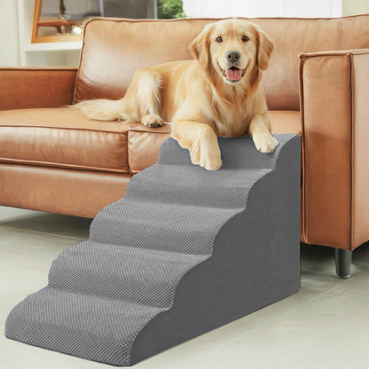Niubya Dog Steps for Bed and Sofa, H24.4", Ramp, Dog Stairs for Small Dogs, Older and Injured Pets, with Double Anti-slip Washable Cover and High-density Foam (Grey, 5 Steps)