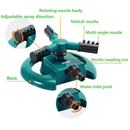 WISDOMWELL Garden Sprinkler Automatic Lawn Water Sprinkler 360 Degree 3 Arm Rotating Sprinklers System for Watering Your Lawn Plants Flowers Veggies and More