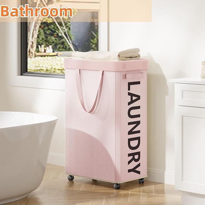 Pink Laundry Basket with Wheels, Dorm Room Essentials