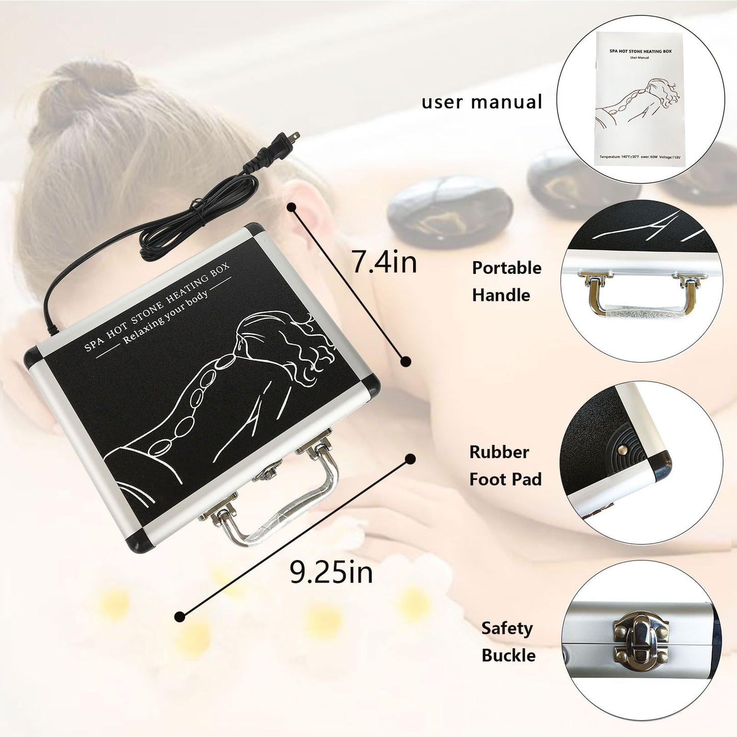 MINGJISHIYE Hot Stone Massage, 10-Piece Portable Massage Stone Set with Basalt and Heater, for Hydrotherapy Heating Treatment. (10PCS)