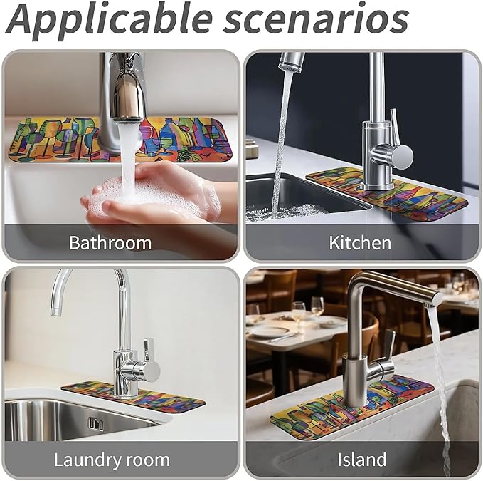 Kitchen Sink Splash Guard，Colored glass bottles Faucet Mat Sink Gadgets-Super