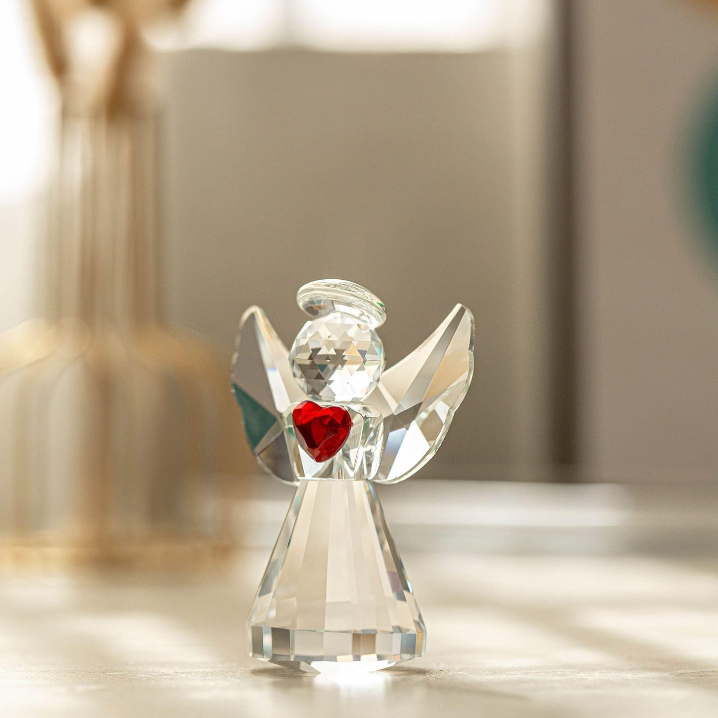 HDCRYSTALGIFTS 3.3inch Crystal Guardian Angel Figurine Art Glass Angel Ornaments Statues for Mom Women Home Table Paperweight Decoration Collectible,Clear