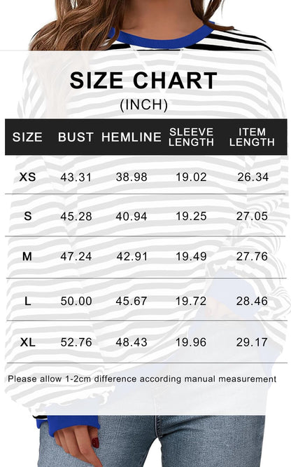 PRETTYGARDEN Women Oversized Striped Color Block Long Sleeve Crew Neck Sweatshirt Casual Loose Pullover Y2K Shirt Top (Black Dark Grey, X-Large)
