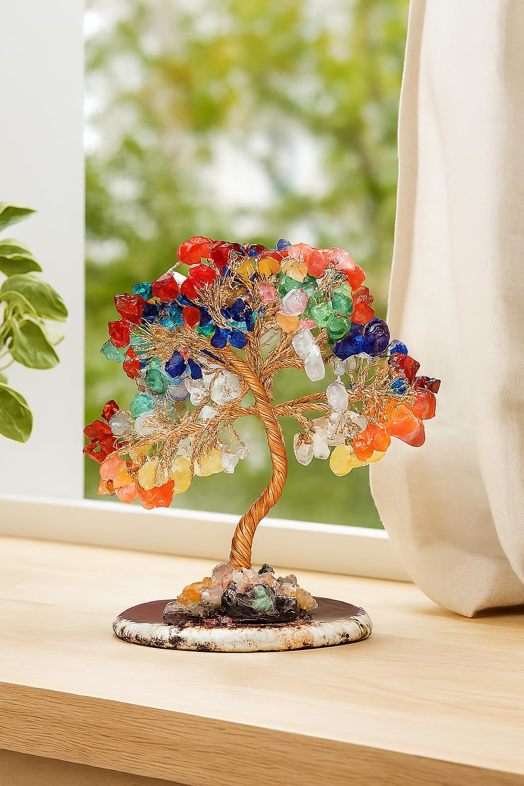 Crystal Tree of Life Decor, 7 Chakra Stones Gemstone Money Tree, 6.3 Inch Mini Bonsai for Desk, Feng Shui Decor, Gifts for Women