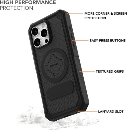 Rokform Rugged Case Compatible with iPhone 16 Pro Max, Magnetic Cover (Black)