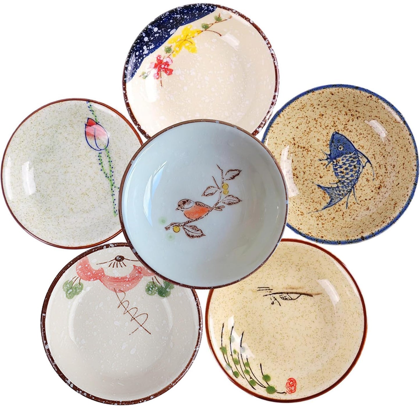 GXIQYL 6PCS Sauce Dish, Ceramic Dipping Sauce Bowls,Small Bowl,Soy Sauce Dish Dipping Sauce Bowl,Sauce Plates Tiny Bowls for Condiments Sushi Dishes Soy Sauces Ketchup Snack Side Dishes Set of 6