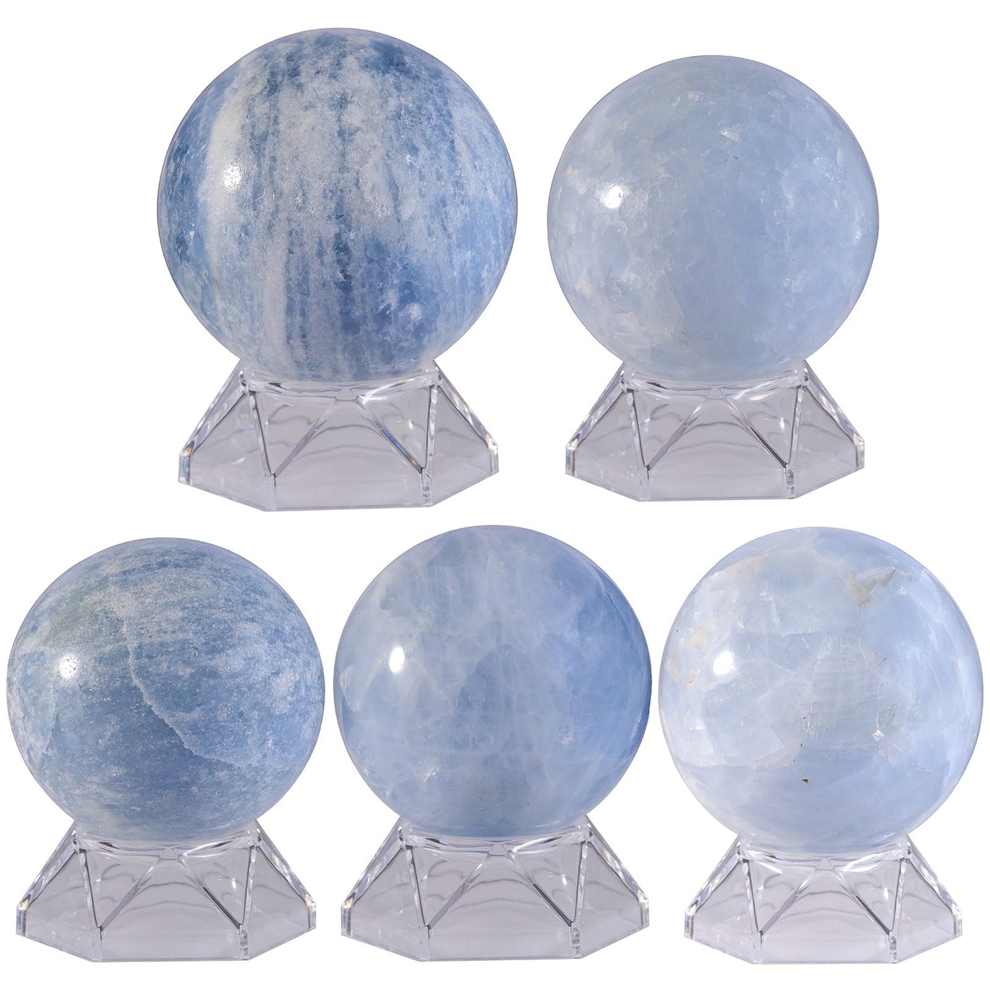 moonsix Natural Blue Celestite Crystal Ball with Acrylic Stand Decoractive Stone Sphere Sulpture for Divination Fengshui Decor, 61-70 mm
