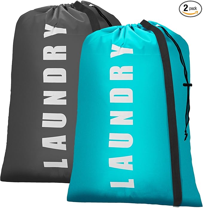 Heavy Duty Laundry Bag with Strap, 2 Pack Travel Laundry Bags