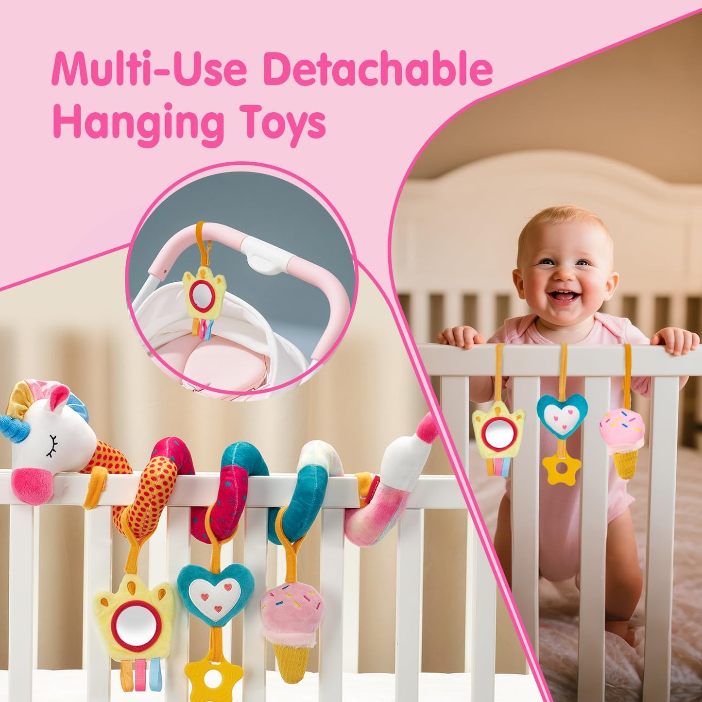 hahaland Spiral Pram Toys baby toys 0-6 months newborn Sensory Toys for Babies Pushchair Stroller/Car Seat Activity Baby Toy for 0 3 6 9 12 Months Hanging Toys for Babies pram toy Infant Girls
