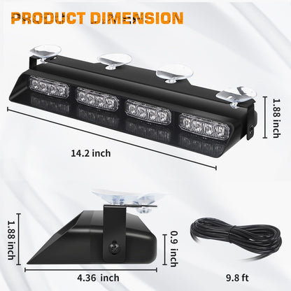 XRIDONSEN Emergency Dash Strobe Lights Safety Flashing Warning Hazard Interior Front/Rear Windshield Deck Split Light Bar with Suction Cups for Construction Vehicles Trucks (2x14 inch, Amber White)