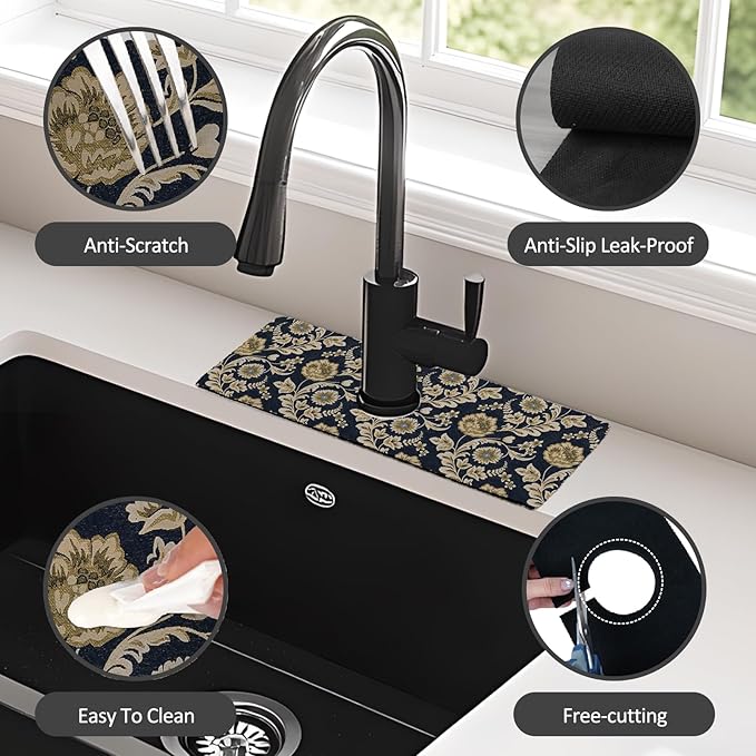 2PCS 15" X 5.5" Kitchen Sink Splash Guard Faucet Mat Floral Flower Super