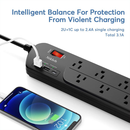 Power Strip 23 in 1, 20 Outlets Surge Protector Wall Mount with 2 USB+1 USB C Ports, Multi Plug Extension Cord 6ft Heavy Duty, Accessories for Gaming, Studio, Home, Office, Desk Organizers
