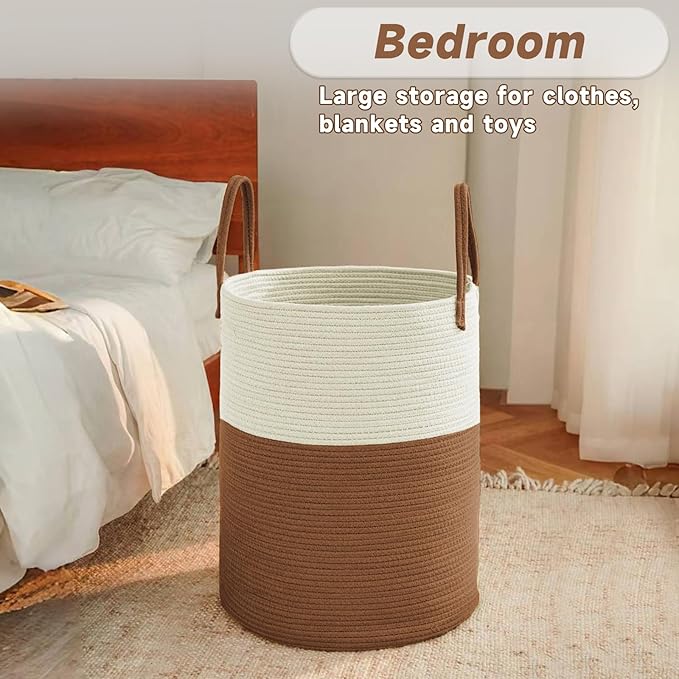 Large Woven Laundry Basket Hamper, 80L Cotton Rope Storage Bin